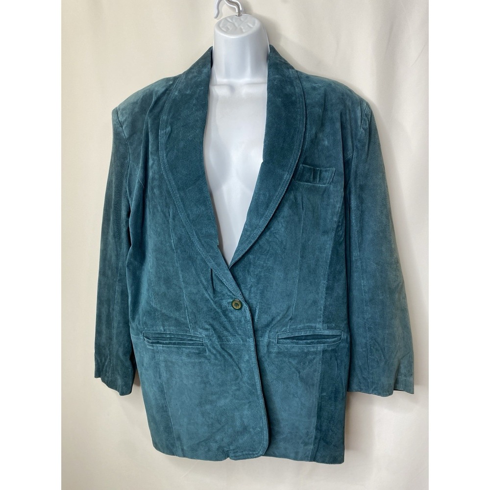 Vintage Atlantic Beach Womens Leather Skirt Jacket Suit Size Large Green Posh